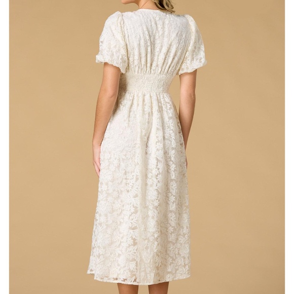 Baltic Born size S Lace maxi dress off white short sleeve v-neck lined bridal - Picture 3 of 16